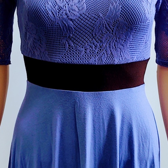 VTG GUESS Purple Lace Black Waistband Overlay Skater Mini Dress Rayon/Spandex XS - Picture 5 of 15